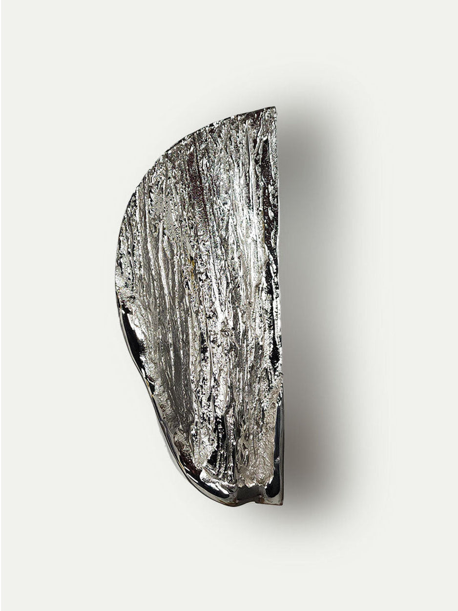 Modern sculptural brass door handle pair for double entry doors in silver