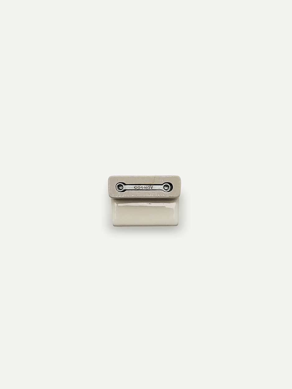 White rectangular cabinet knobs for modern kitchen cabinets.