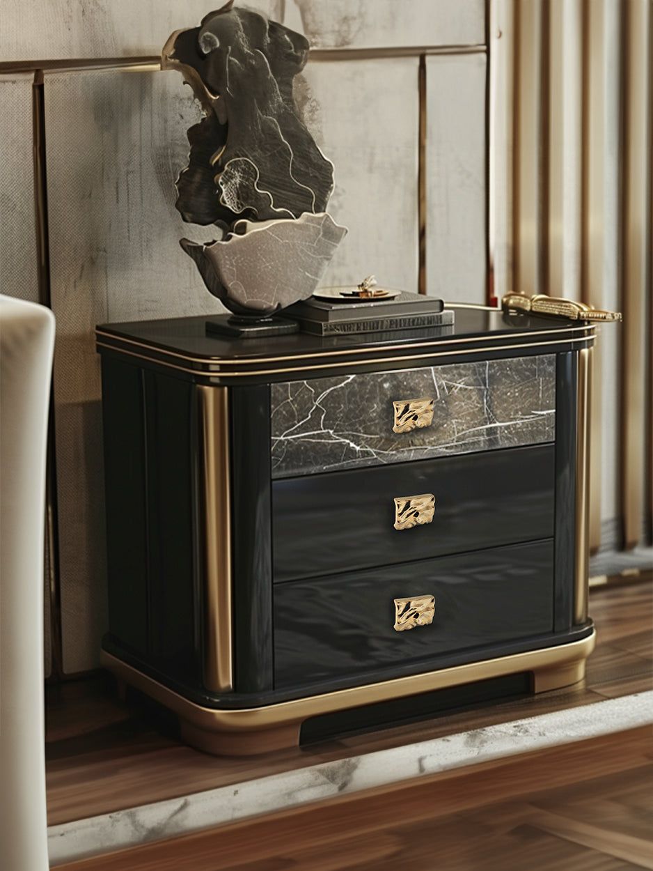 Contemporary brass cabinet pulls for designer side table drawers 